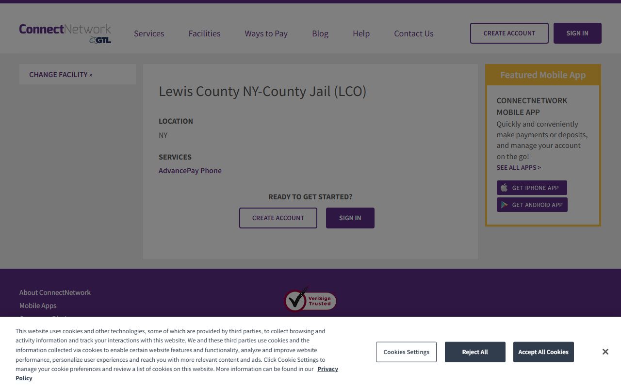 Lewis County Jail inmate phone service ConnectNetwork page