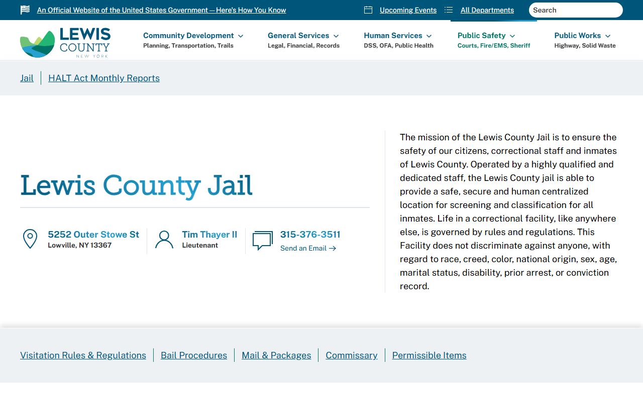Lewis County Jail inmate lookup official jail page